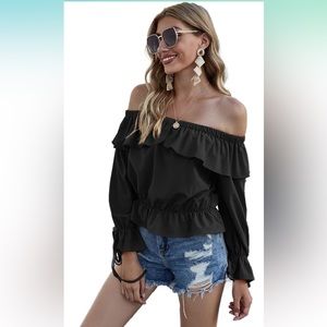 Black off shoulder loose top